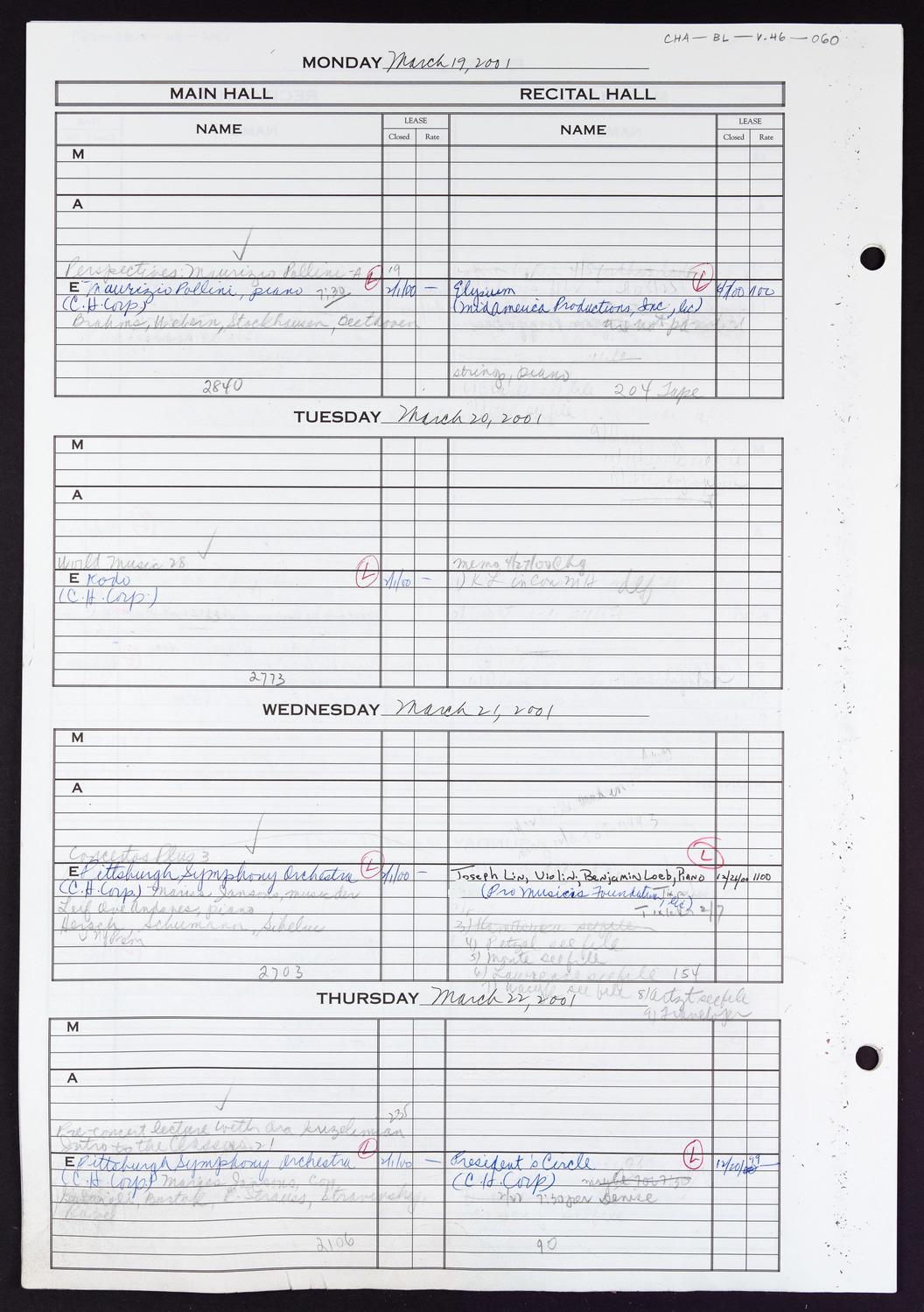 Carnegie Hall Booking Ledger, volume 46, page 60