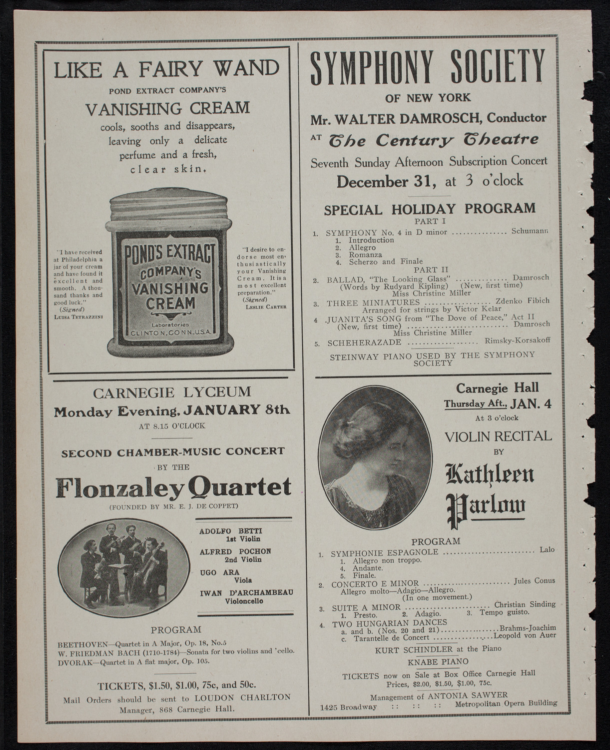 New York Philharmonic, December 28, 1911, program page 8