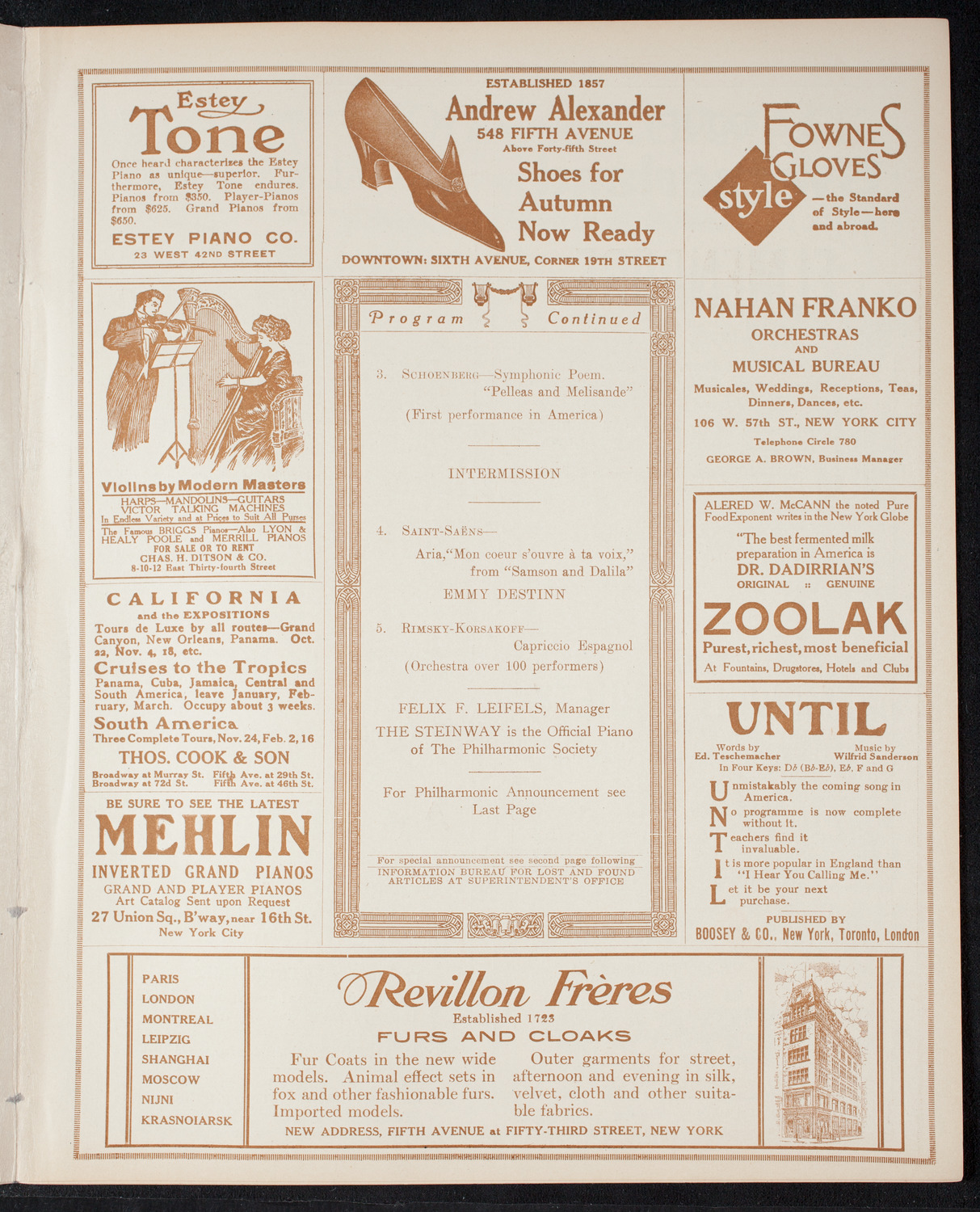 New York Philharmonic, November 18, 1915, program page 7