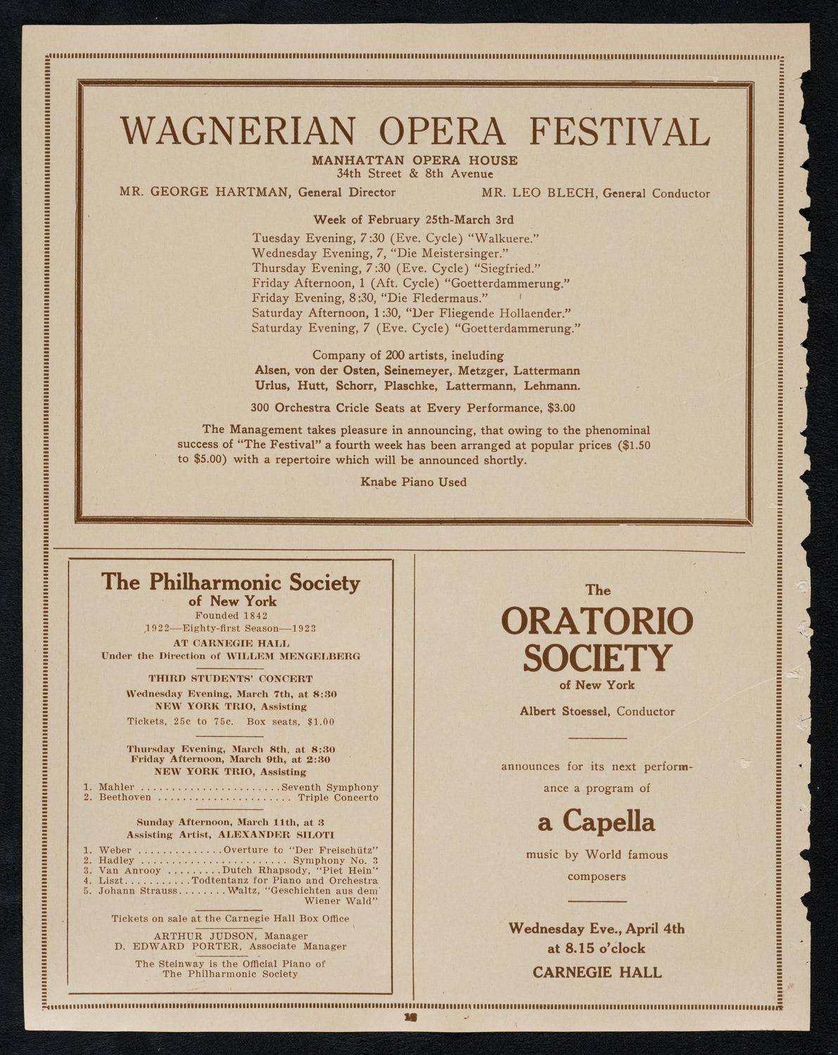 New York Philharmonic, March 1, 1923, program page 12