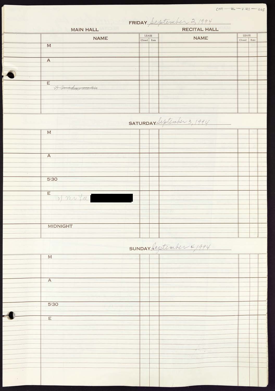 Carnegie Hall Booking Ledger, volume 40, page 5