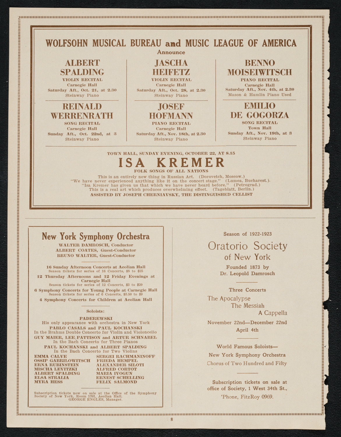 Isadora Duncan, Dancer, with Orchestra, October 13, 1922, program page 8