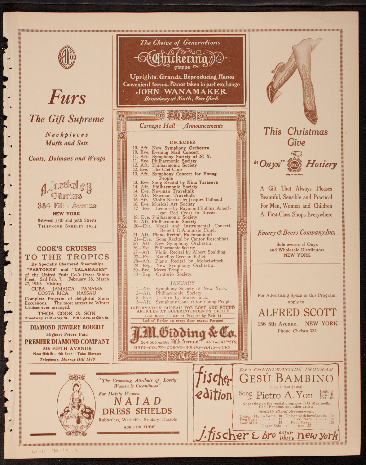 New Symphony Orchestra, December 9, 1919, program page 3