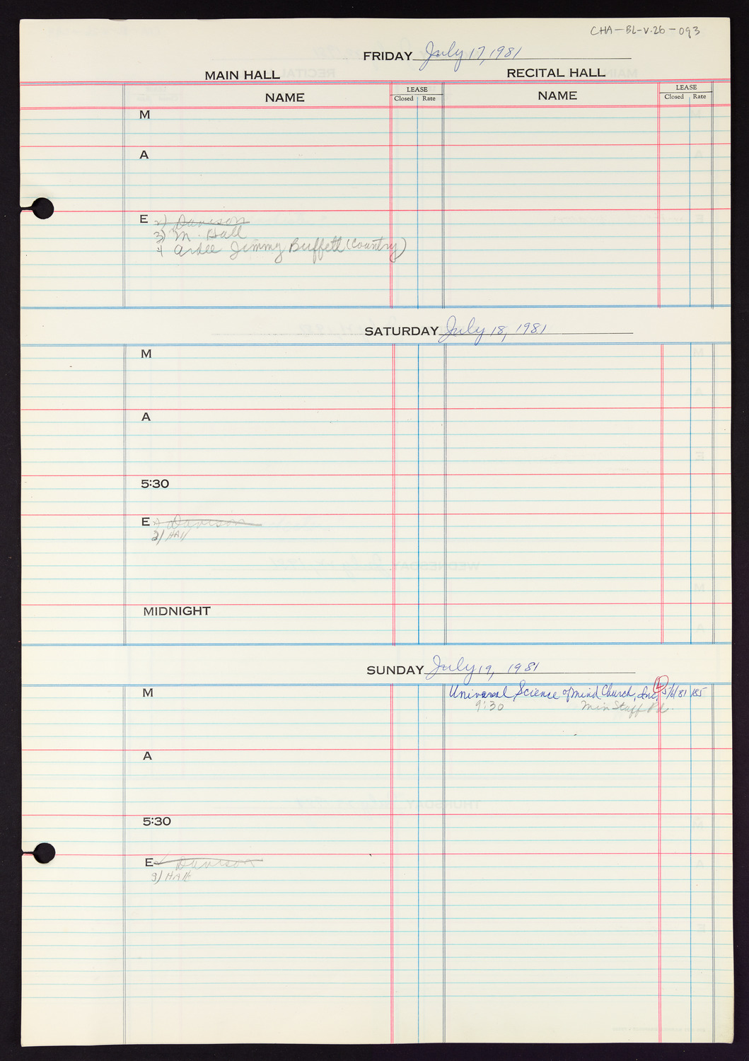 Carnegie Hall Booking Ledger, volume 26, page 93