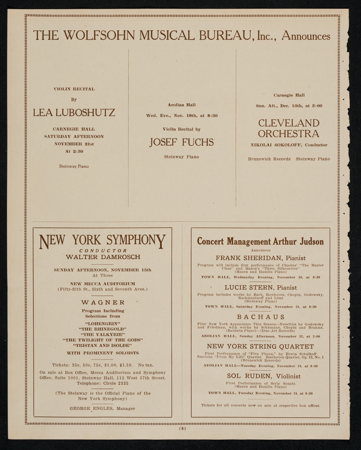 Josef Hofmann, Piano, November 14, 1925, program page 8