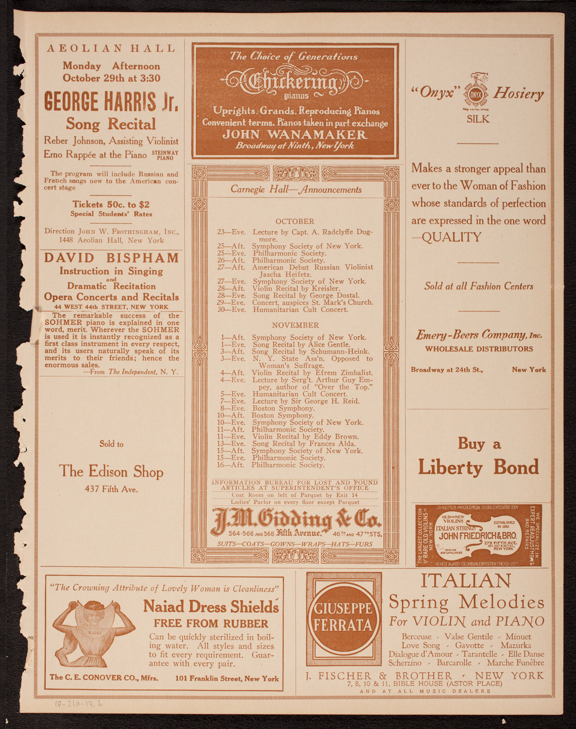 Mischa Elman, Violin, October 21, 1917, program page 3