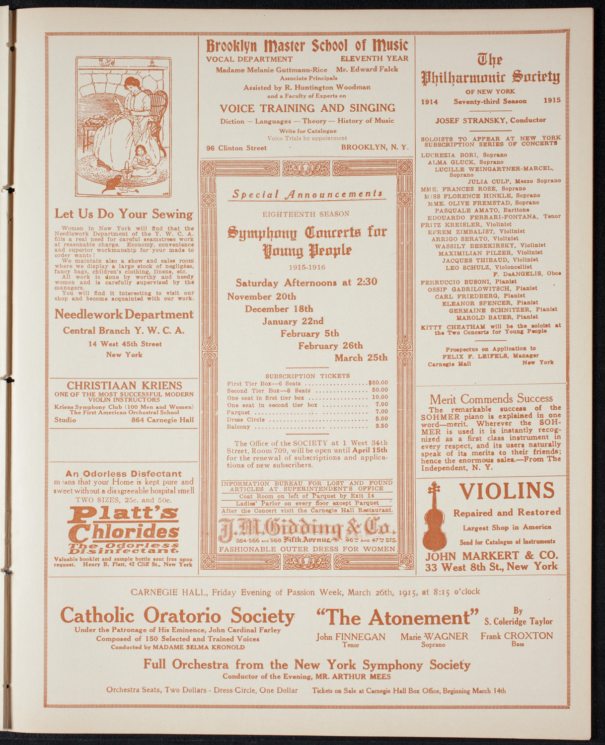 Benefit: Music School Settlement, March 25, 1915, program page 9