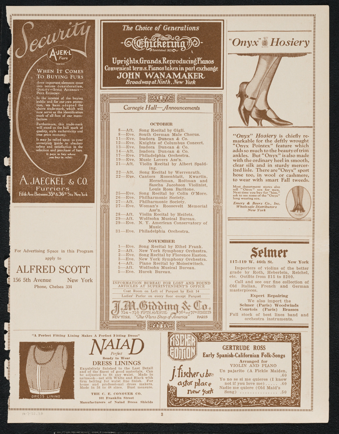 Isadora Duncan, Dancer, with Orchestra, October 7, 1922, program page 3