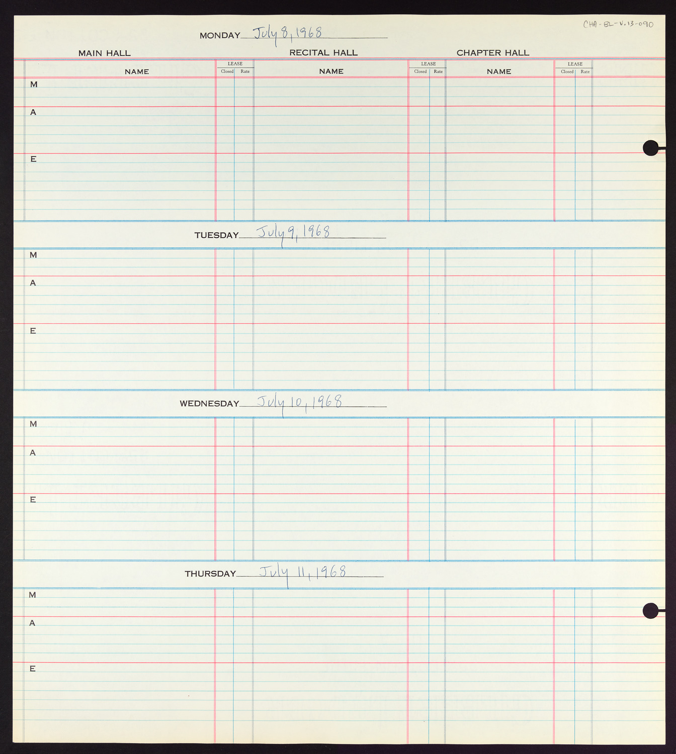 Carnegie Hall Booking Ledger, volume 13, page 90