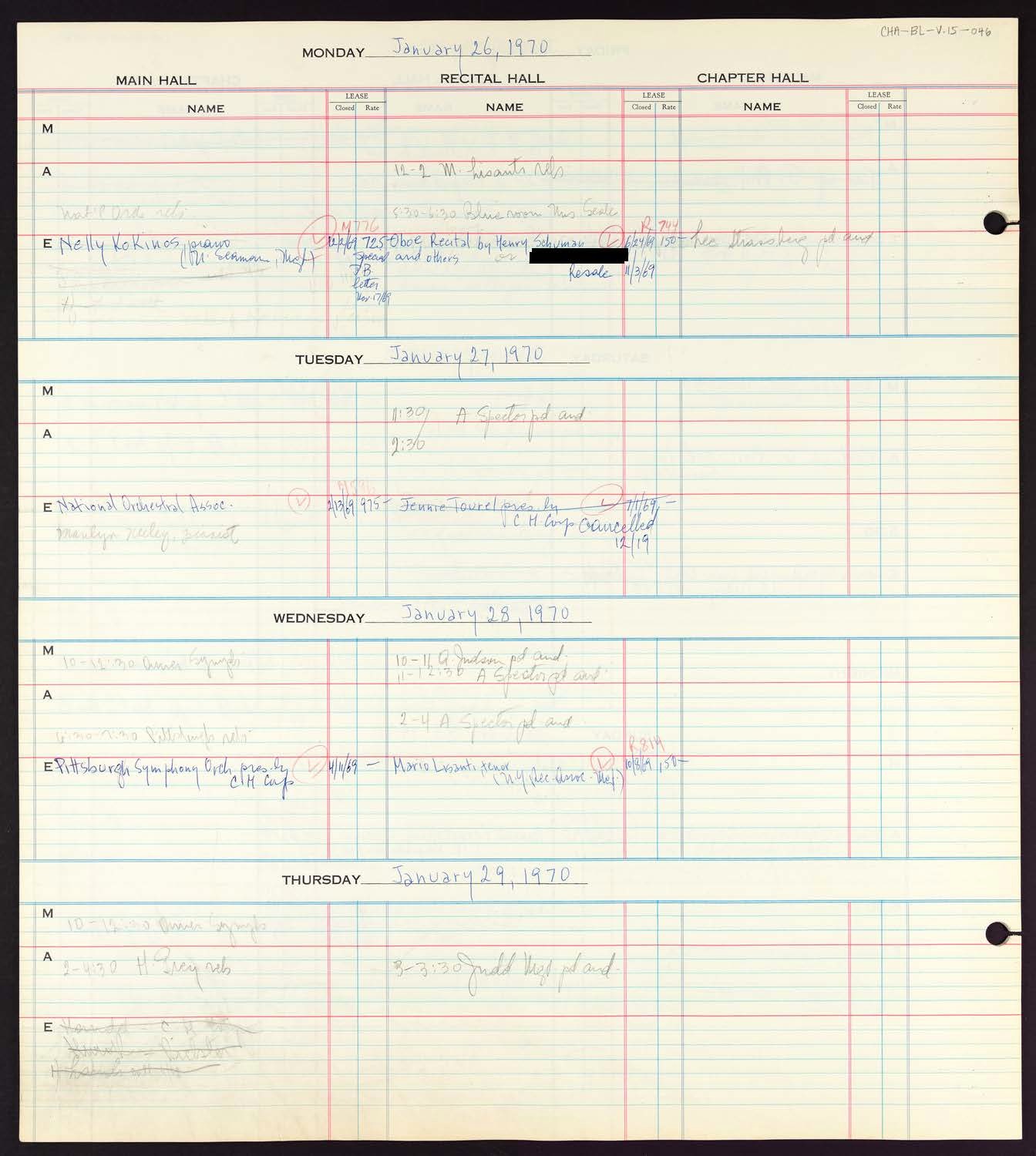 Carnegie Hall Booking Ledger, volume 15, page 46