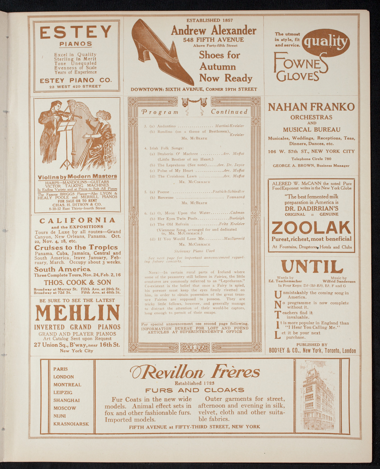 John McCormack, Tenor, November 7, 1915, program page 7