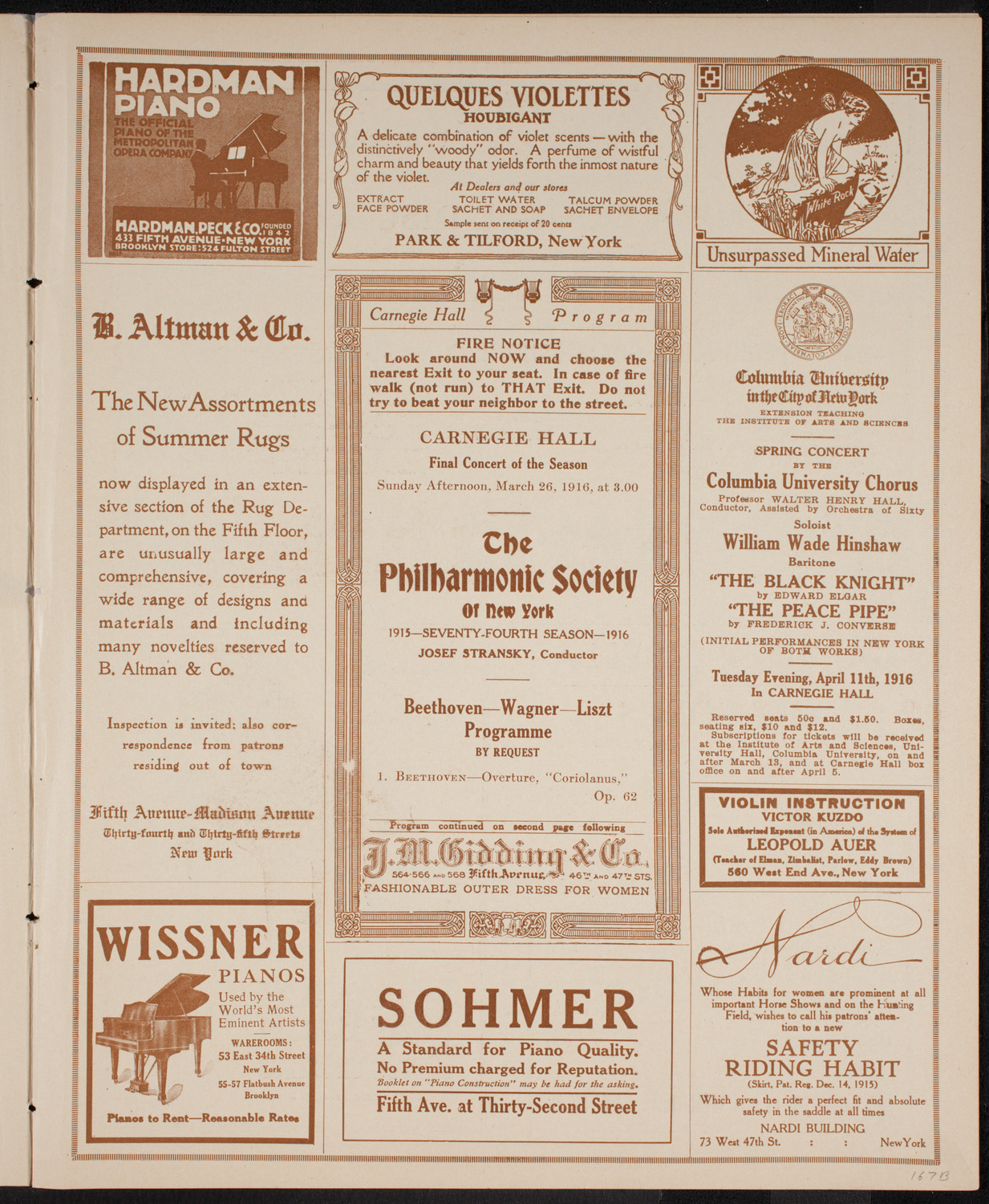 New York Philharmonic, March 26, 1916, program page 5