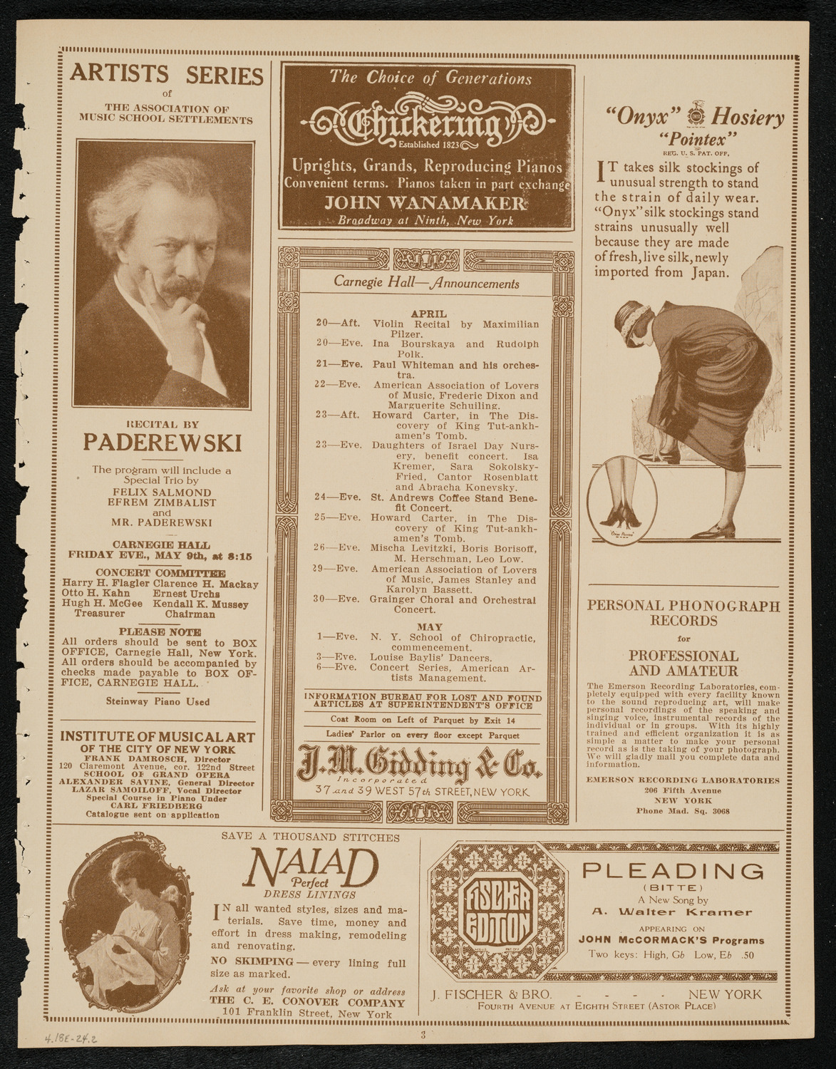 New York Symphony Club, April 18, 1924, program page 3