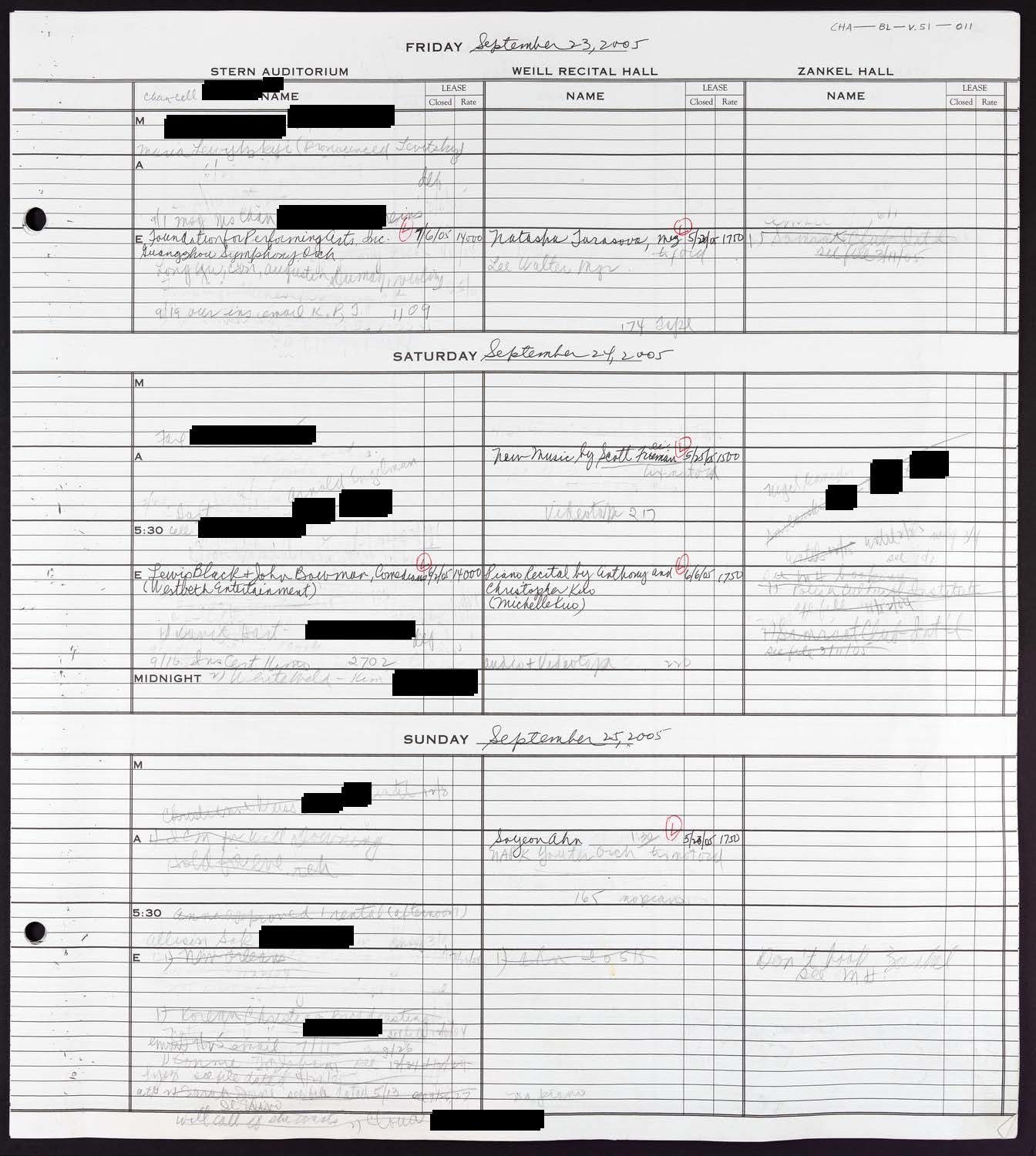 Carnegie Hall Booking Ledger, volume 51, page 11