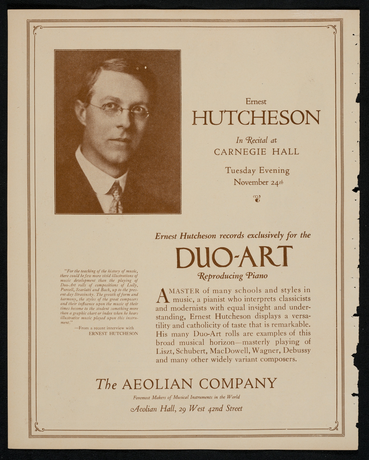 Ernest Hutcheson, Piano, November 24, 1925, program page 2