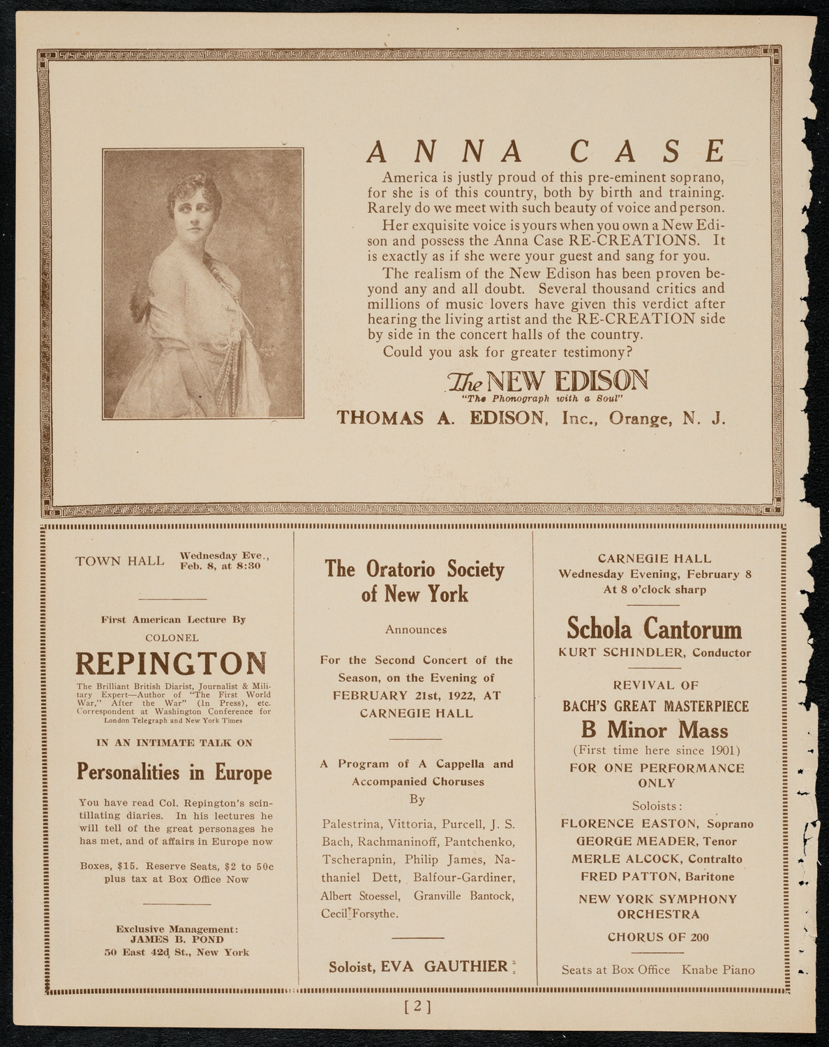 New York Philharmonic, February 3, 1922, program page 2