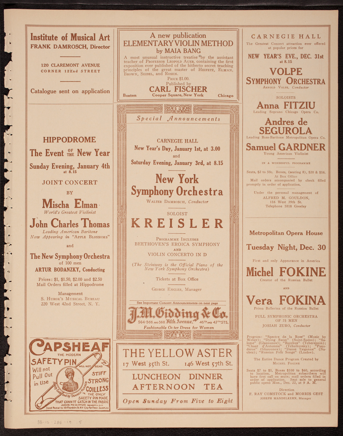 New Symphony Orchestra, December 28, 1919, program page 9