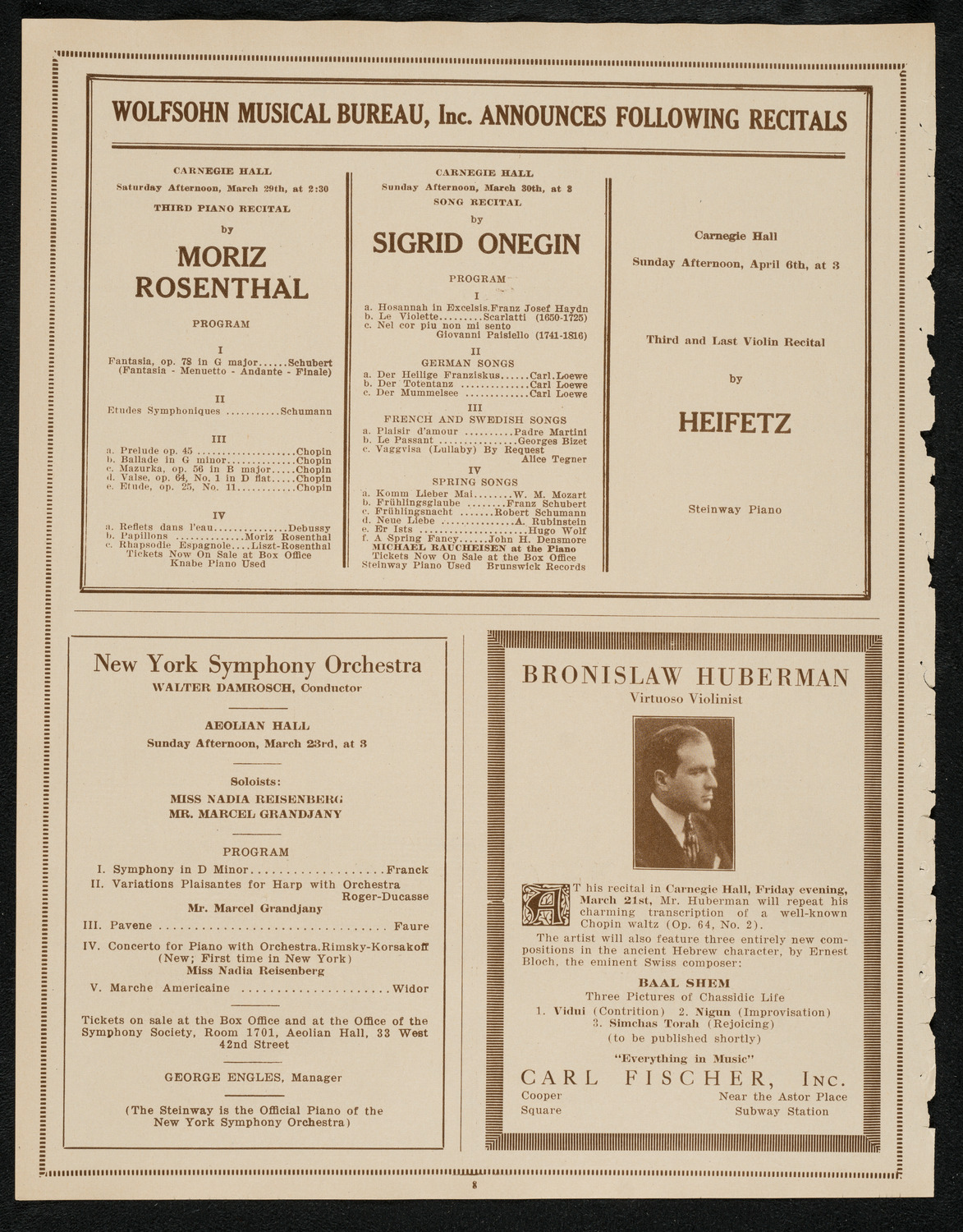 New York Philharmonic, March 20, 1924, program page 8