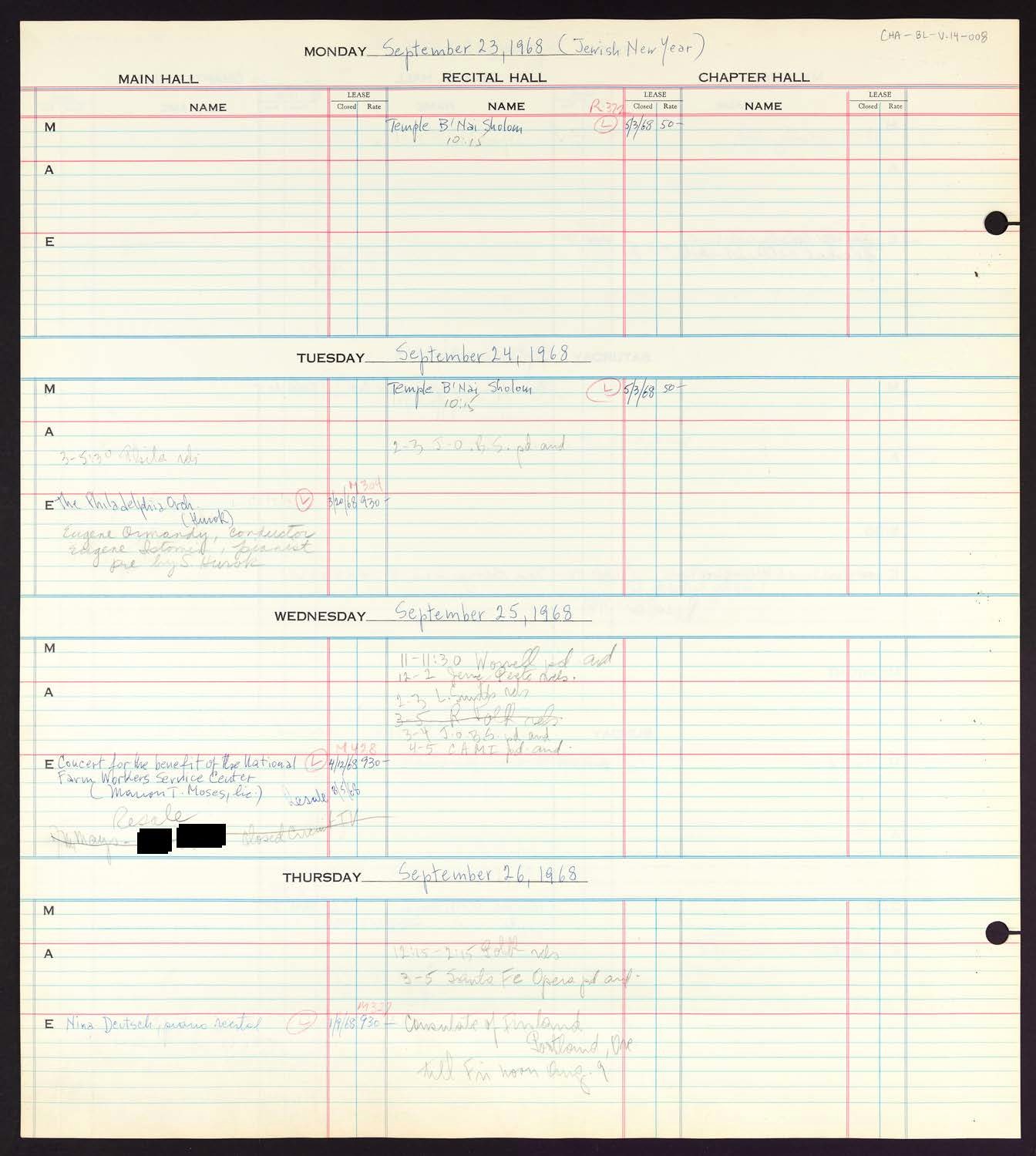 Carnegie Hall Booking Ledger, volume 14, page 8