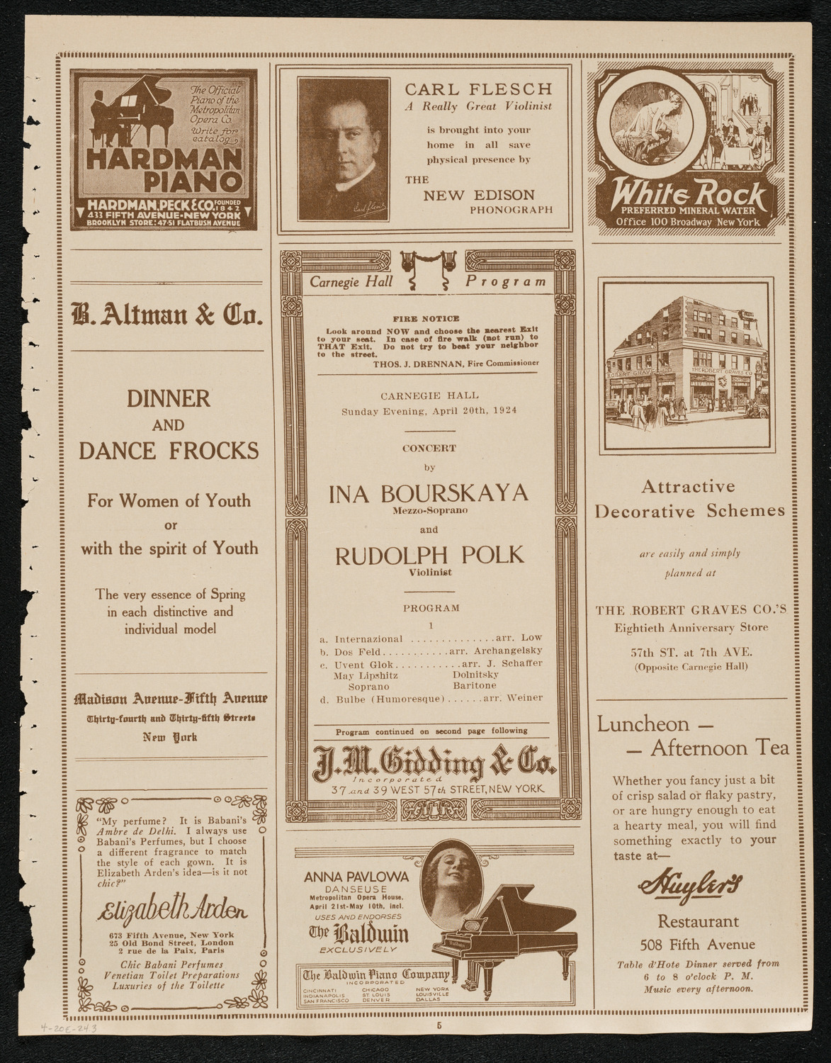 Ina Bourskaya and Rudolph Polk, April 20, 1924, program page 5