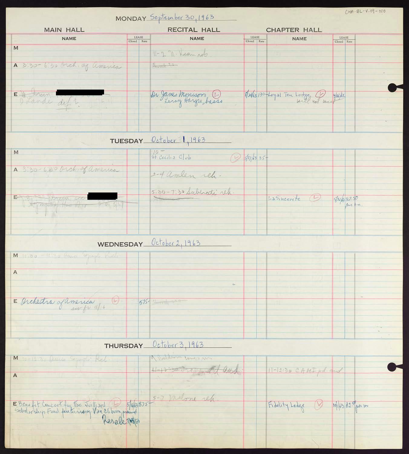 Carnegie Hall Booking Ledger, volume 9, page 10