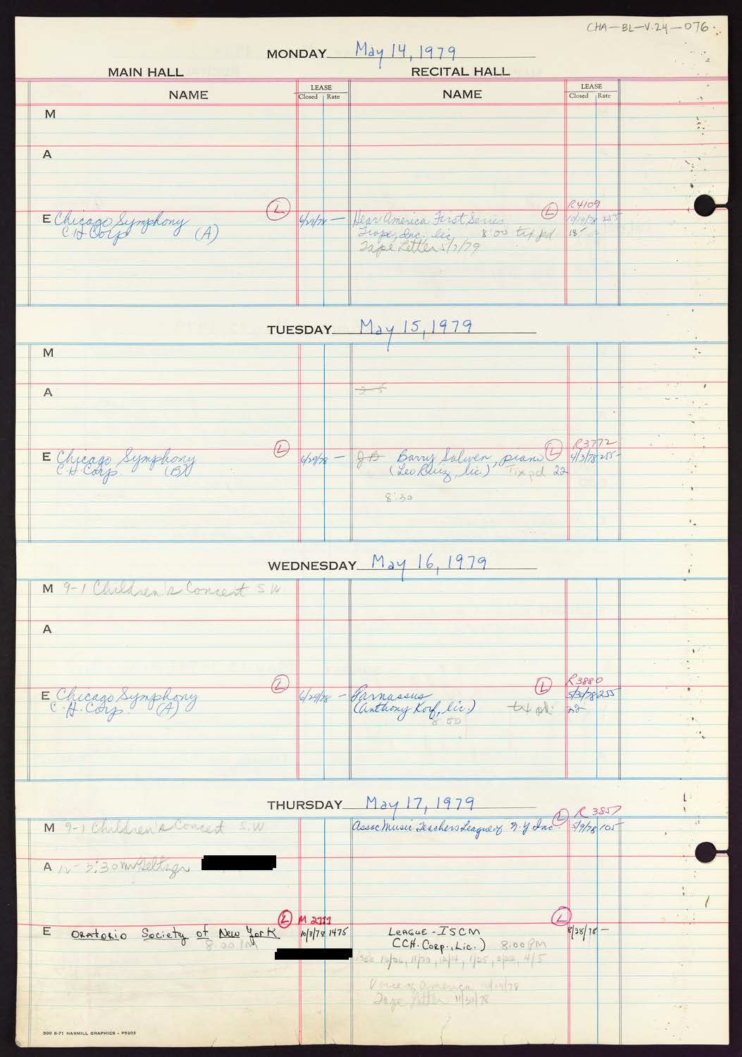 Carnegie Hall Booking Ledger, volume 24, page 76