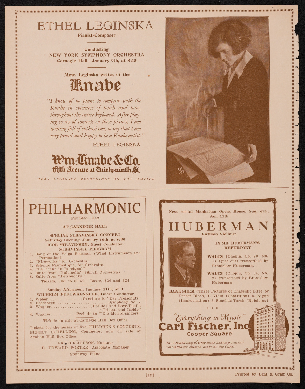 New York Philharmonic, January 8, 1925, program page 12