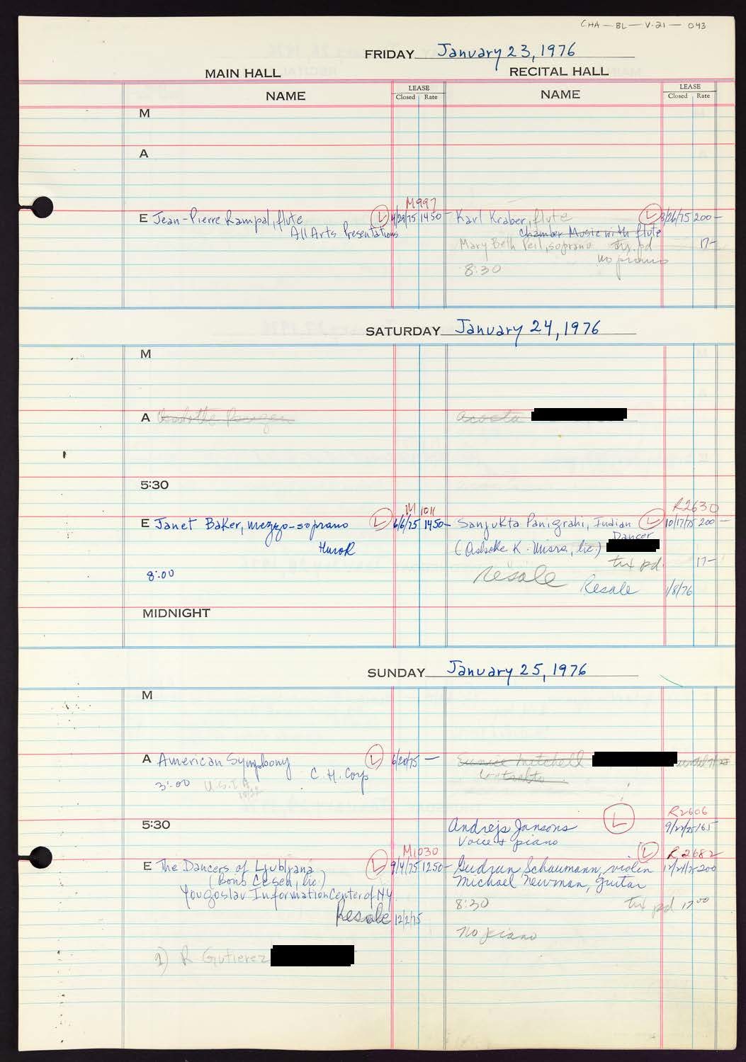 Carnegie Hall Booking Ledger, volume 21, page 43