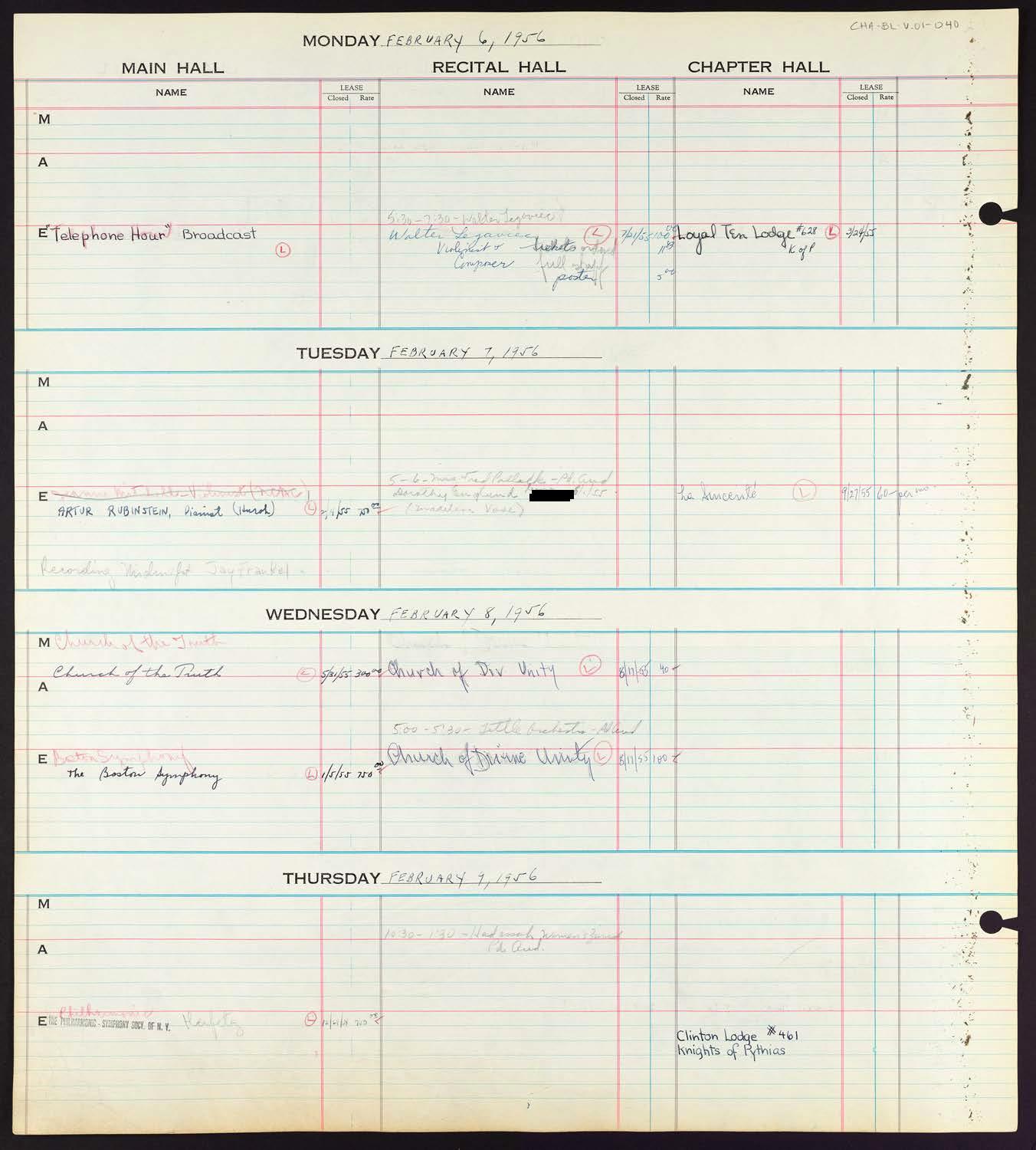Carnegie Hall Booking Ledger, volume 1, page 40