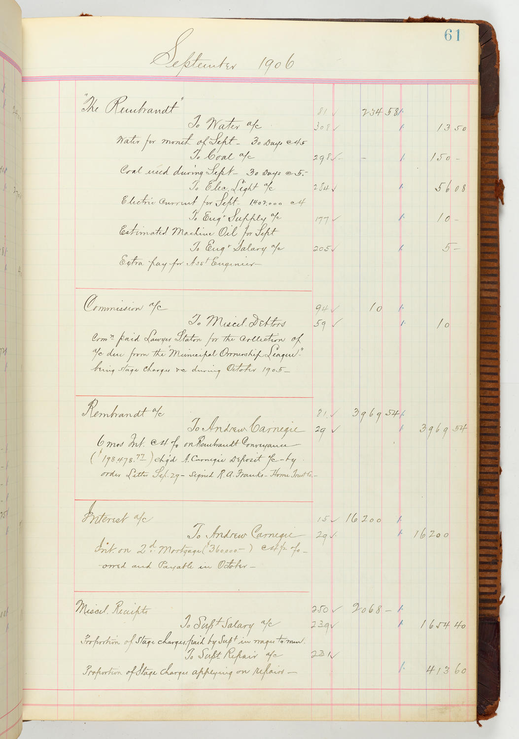 Music Hall Accounting Ledger Journal, volume 7, page 61