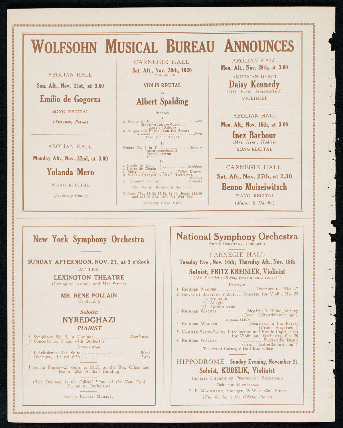 Reinald Werrenrath, Baritone, November 14, 1920, program page 8