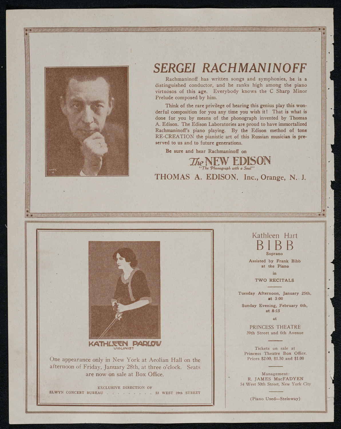 Efrem Zimbalist, Violin, January 22, 1921, program page 2