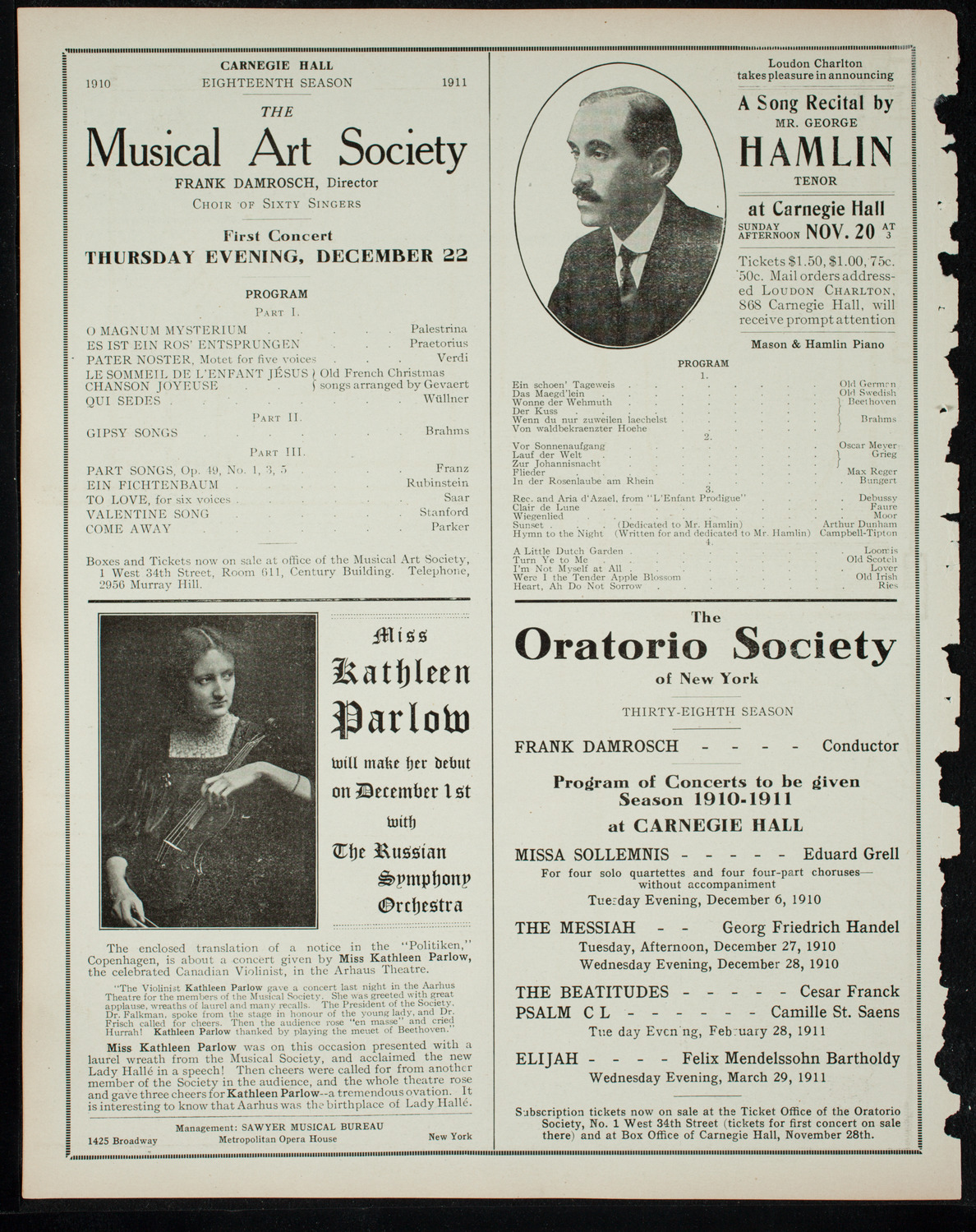New York Philharmonic, November 18, 1910, program page 10