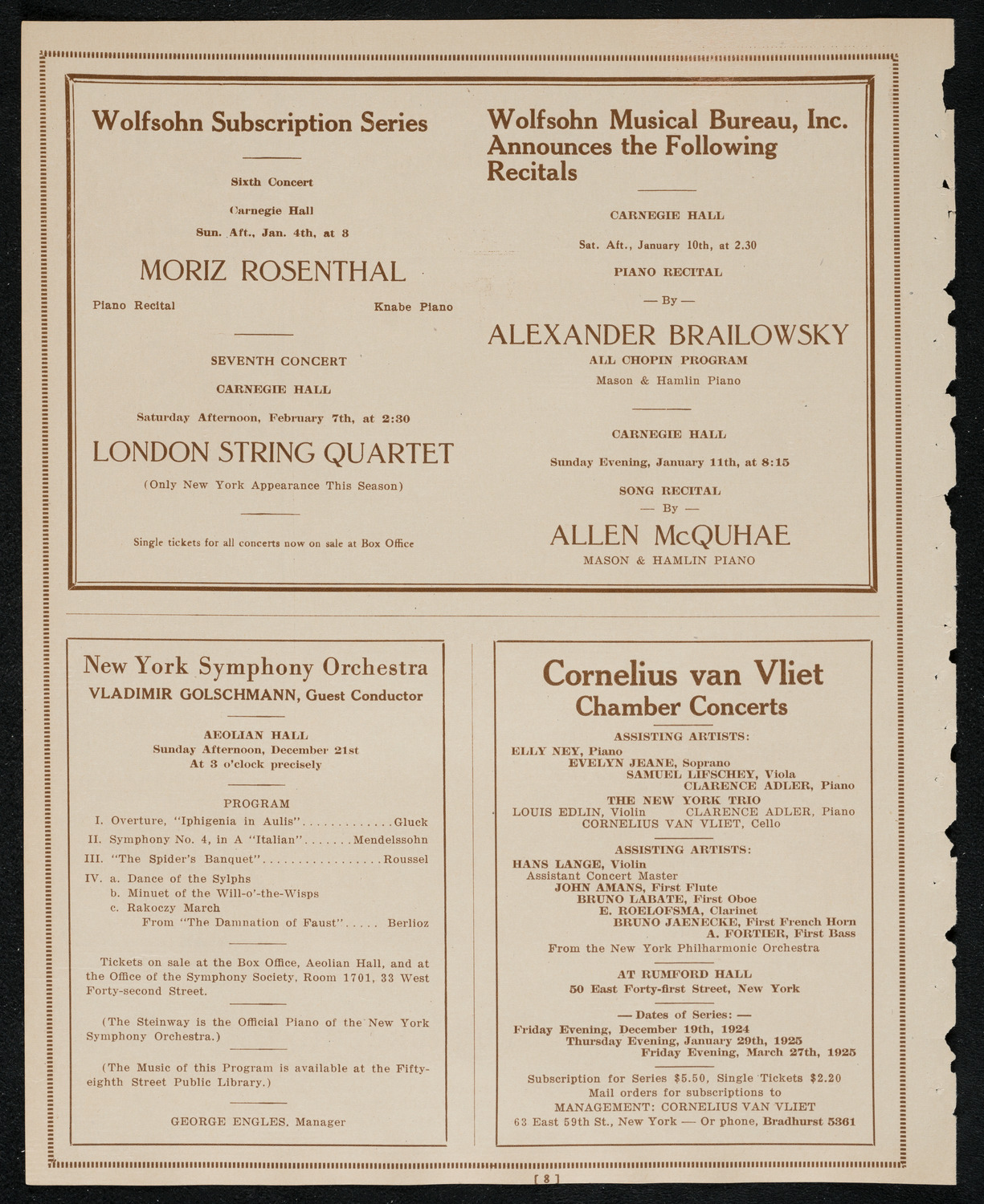 New York Philharmonic, December 11, 1924, program page 8