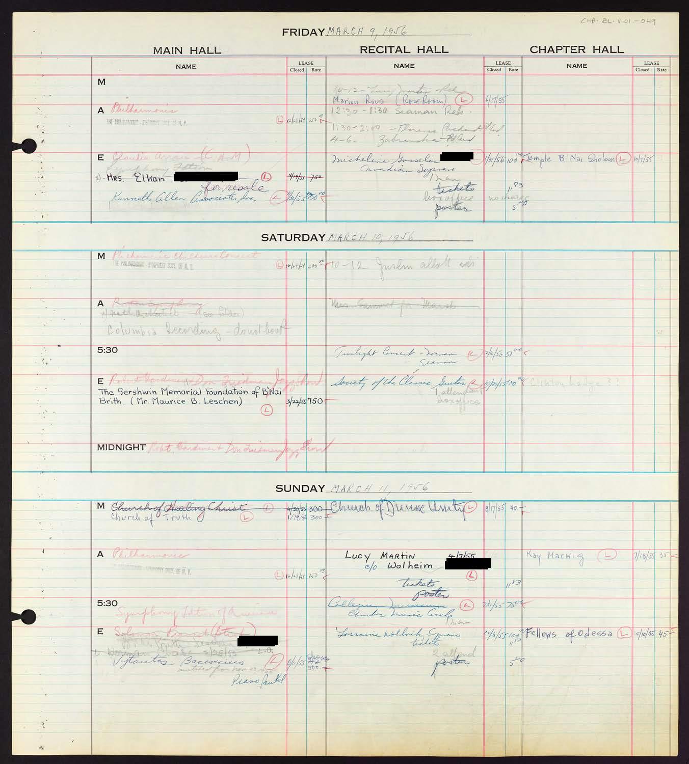 Carnegie Hall Booking Ledger, volume 1, page 49