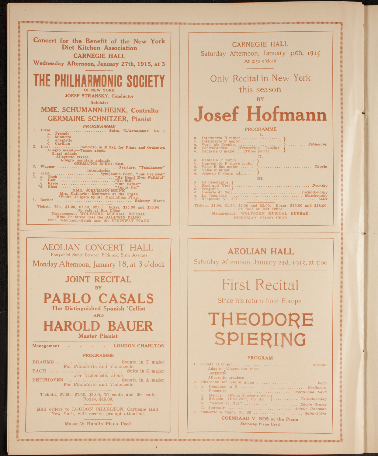 New York Philharmonic, January 15, 1915, program page 10