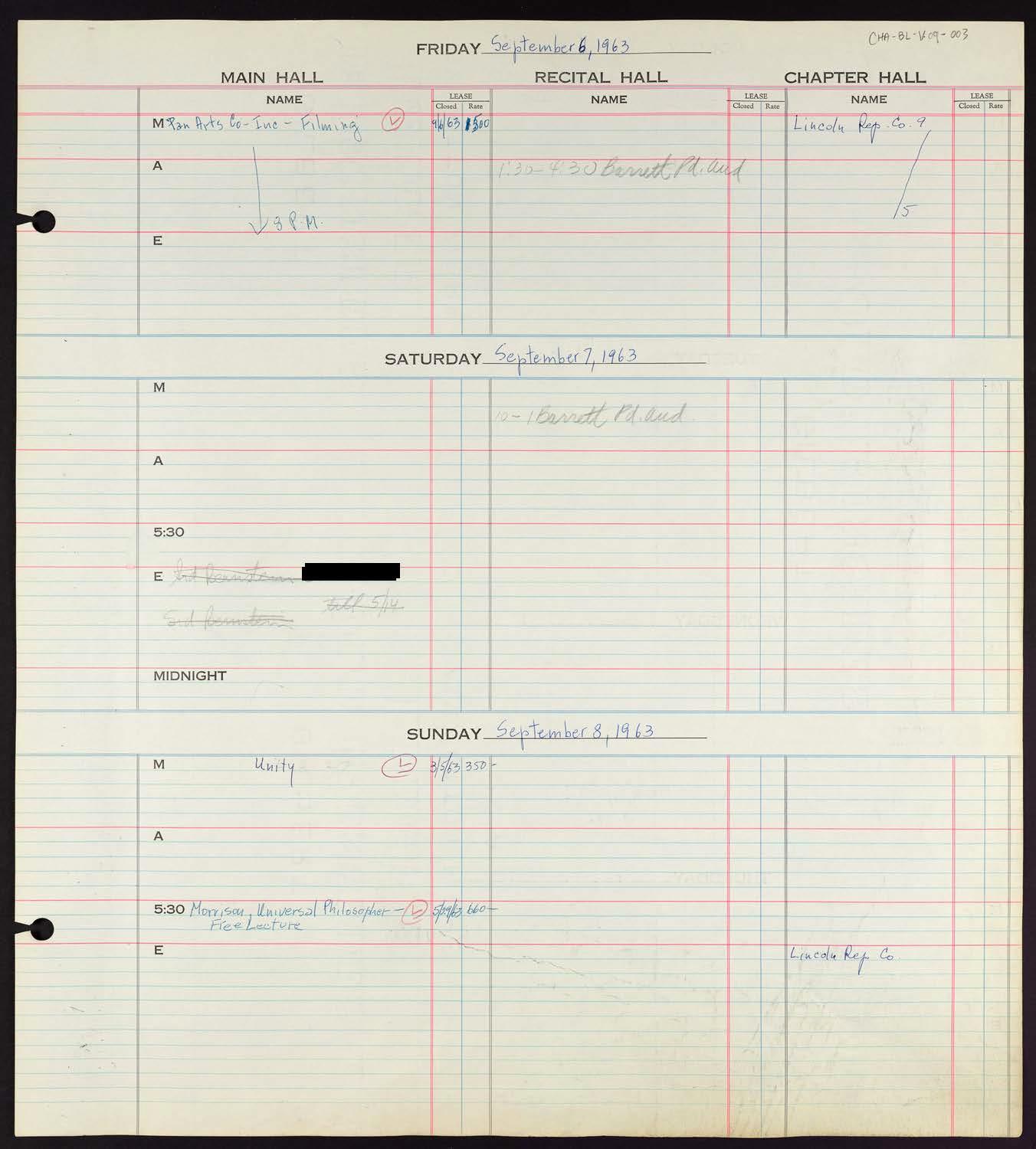 Carnegie Hall Booking Ledger, volume 9, page 3