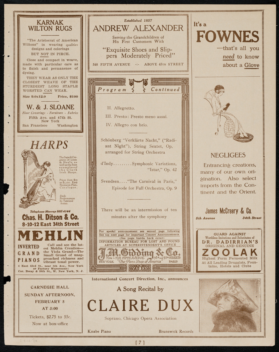 Boston Symphony Orchestra, February 4, 1922, program page 7