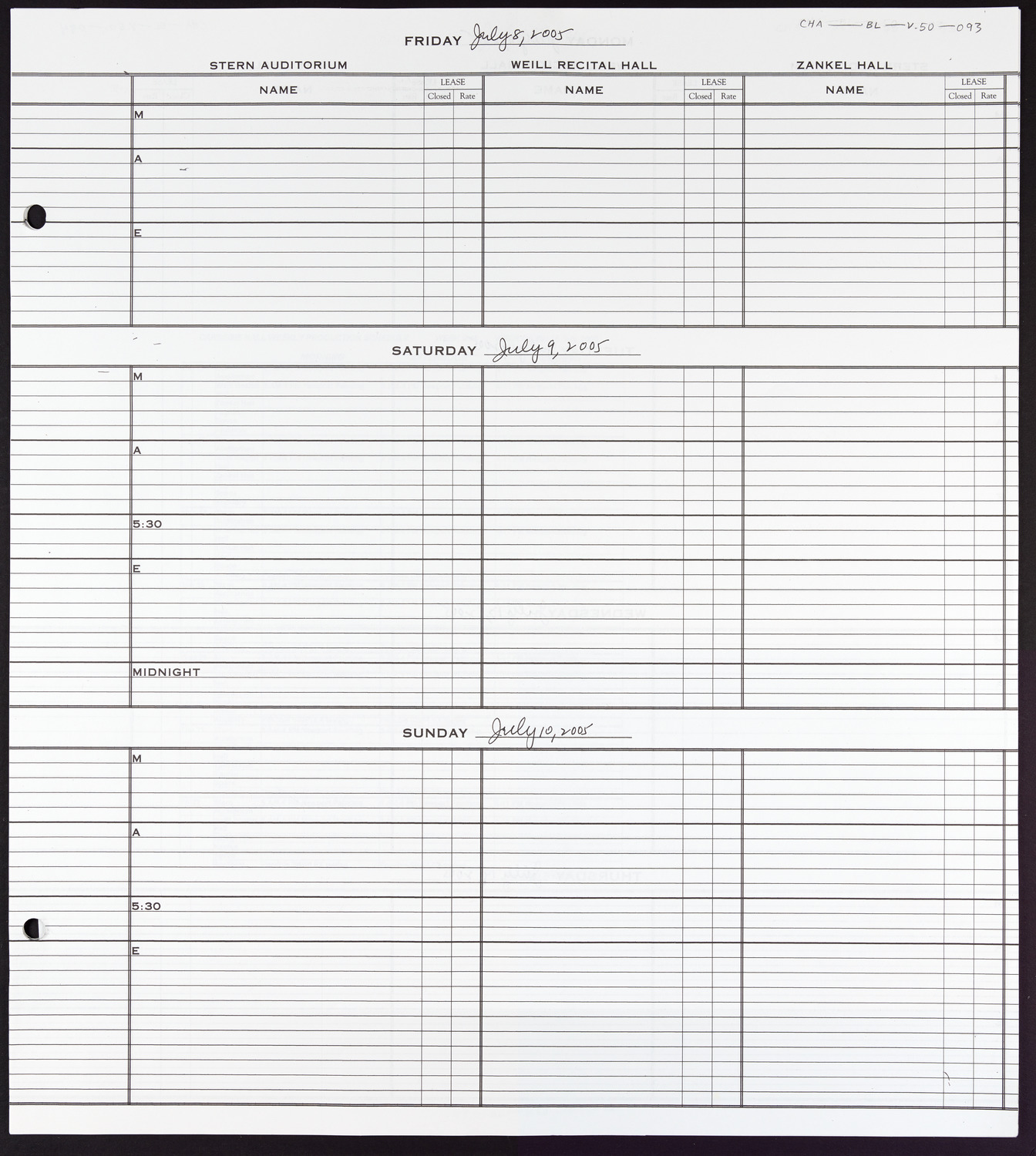 Carnegie Hall Booking Ledger, volume 50, page 93