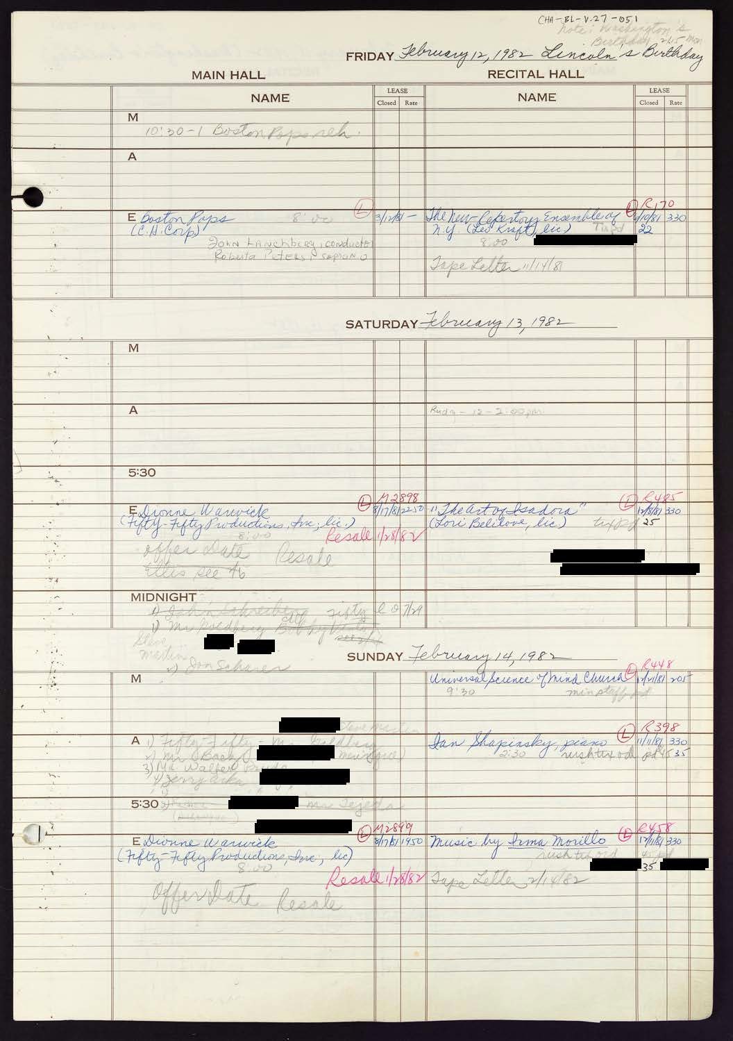 Carnegie Hall Booking Ledger, volume 27, page 51