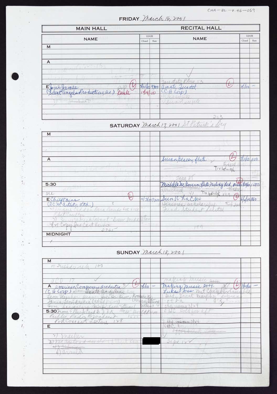 Carnegie Hall Booking Ledger, volume 46, page 59