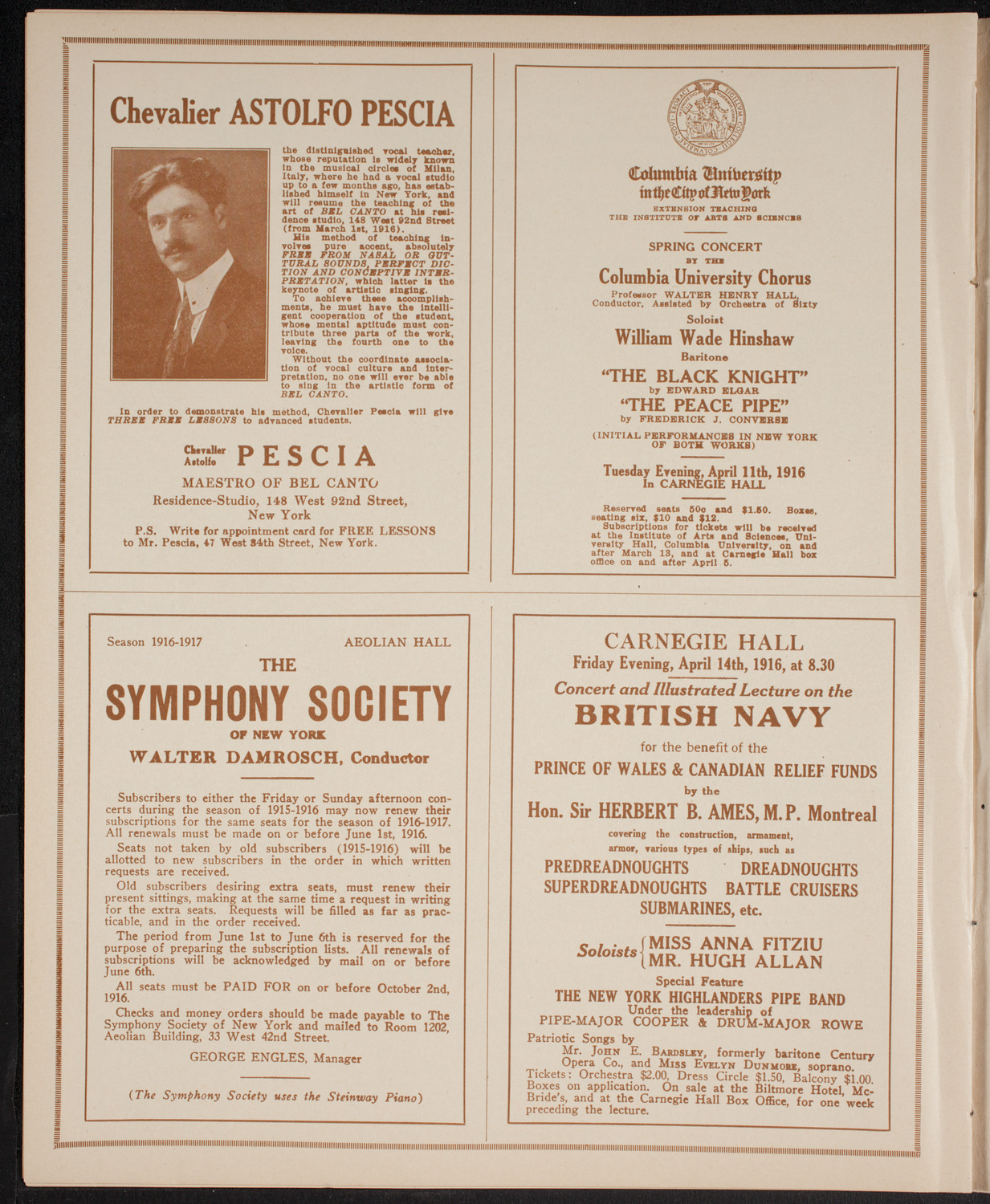 John McCormack, Tenor, April 9, 1916, program page 8