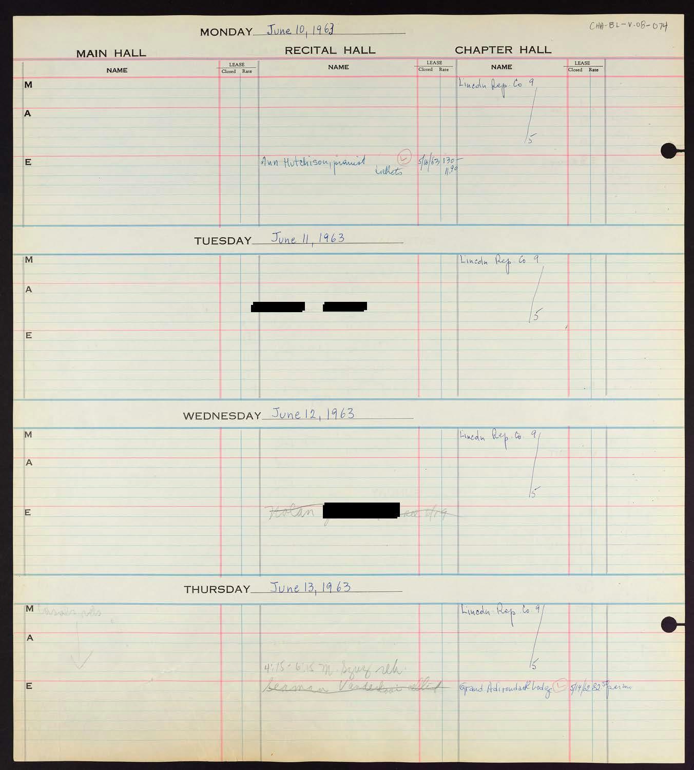 Carnegie Hall Booking Ledger, volume 8, page 74