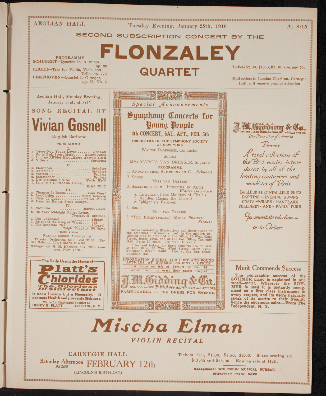 New York Philharmonic, January 23, 1916, program page 9