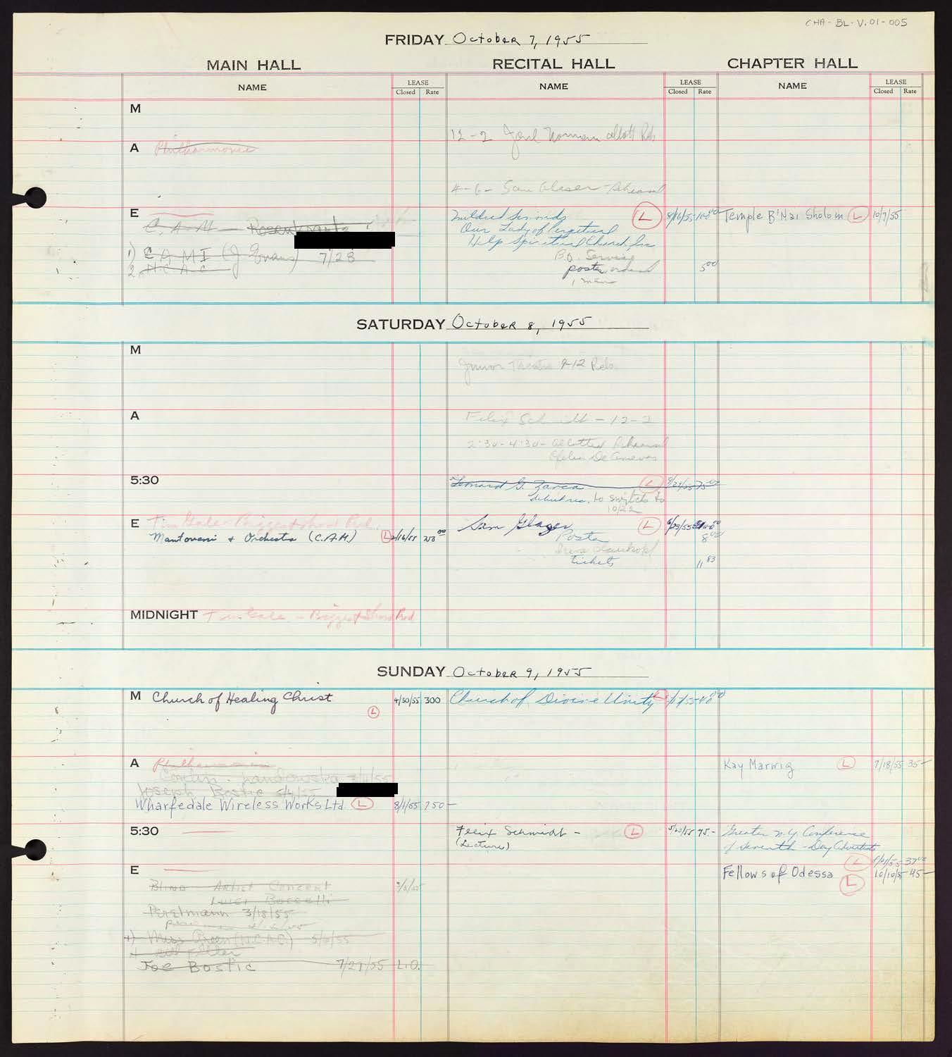 Carnegie Hall Booking Ledger, volume 1, page 5
