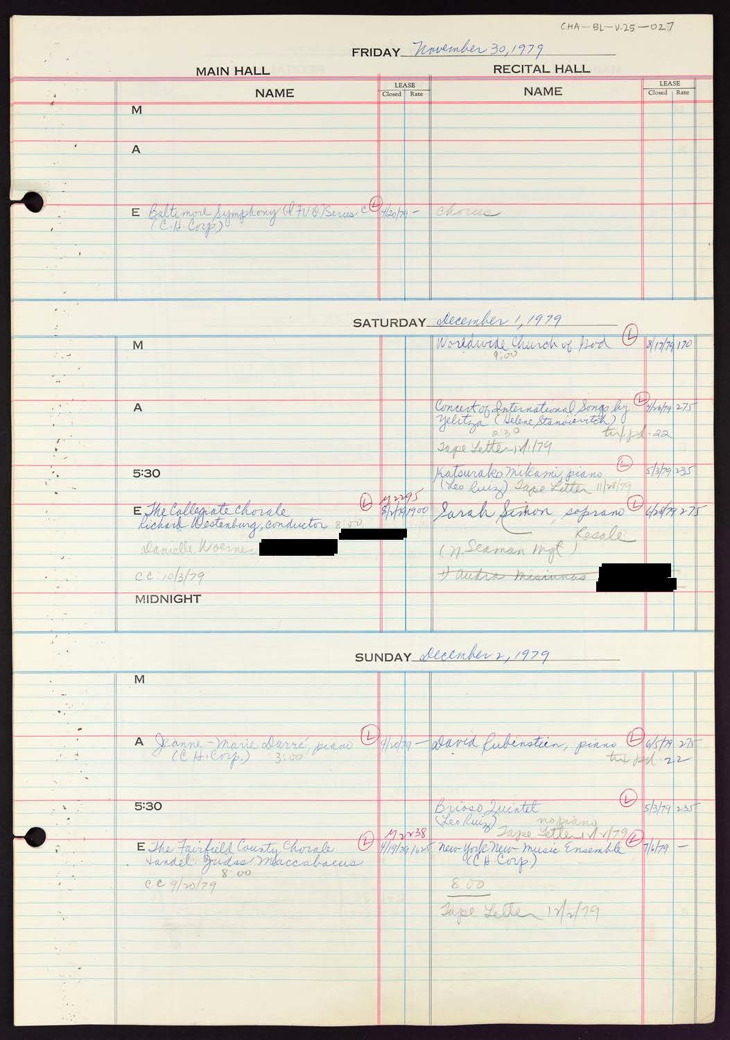 Carnegie Hall Booking Ledger, volume 25, page 27