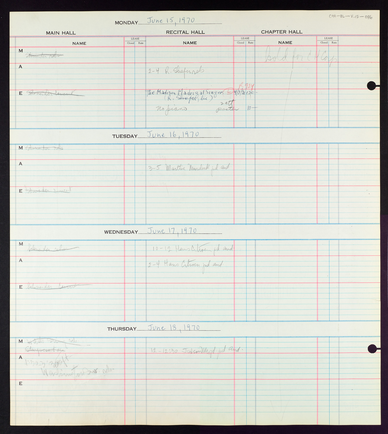 Carnegie Hall Booking Ledger, volume 15, page 86