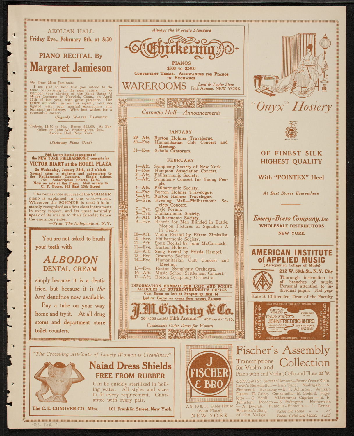 New York Philharmonic, January 28, 1917, program page 3