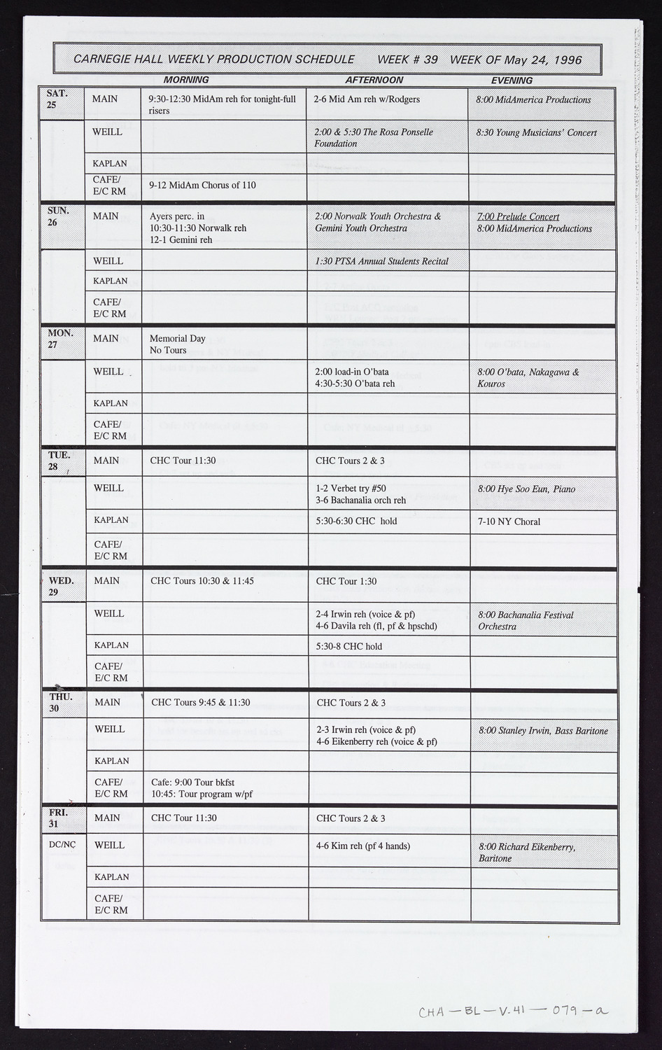 Carnegie Hall Booking Ledger, volume 41, page 79a