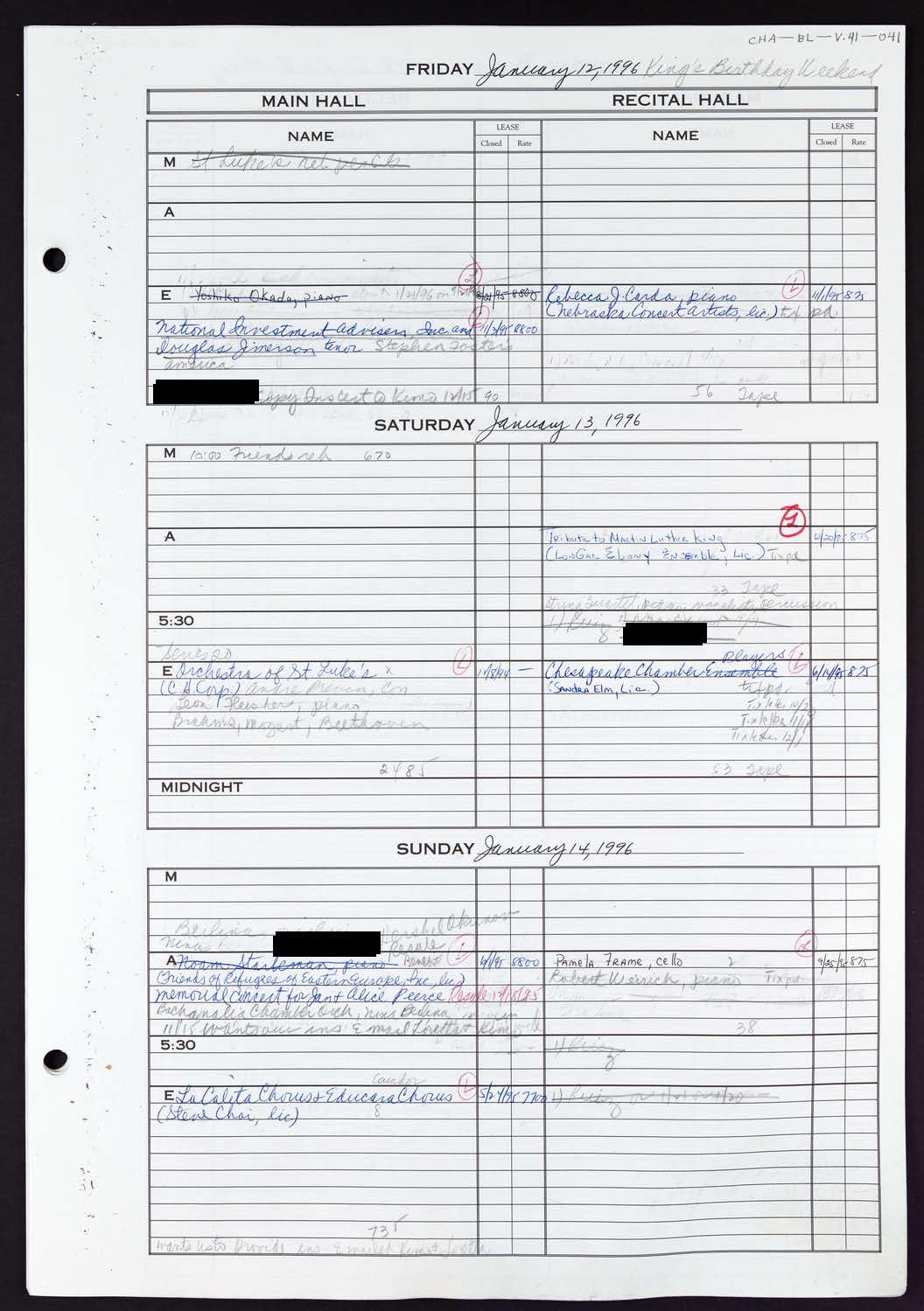 Carnegie Hall Booking Ledger, volume 41, page 41